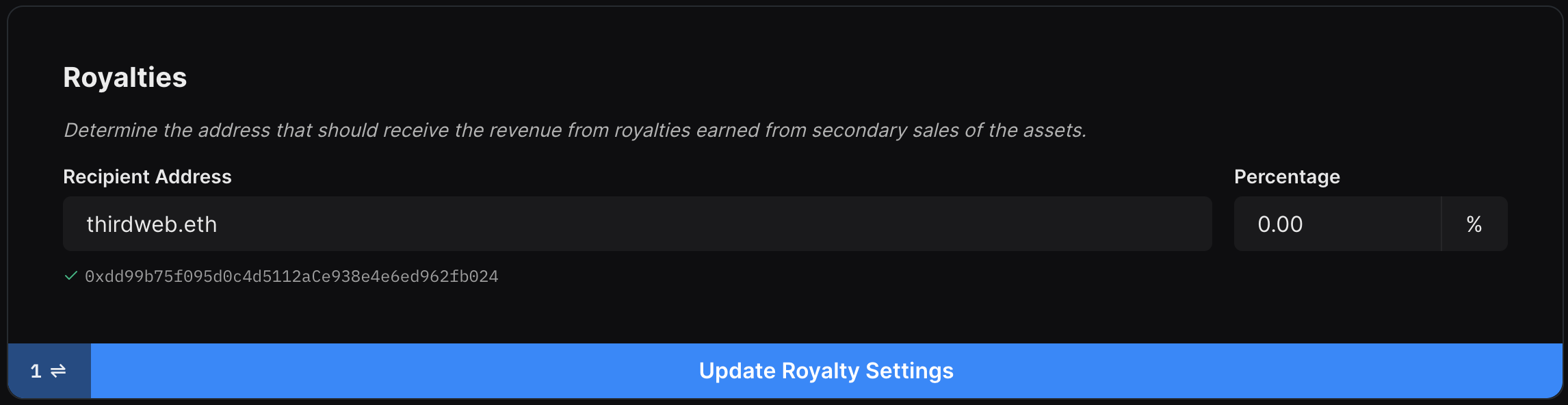 Screenshot of royalties